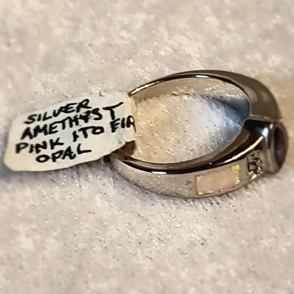 Elegant .925 Sterling Silver Amethyst / Pink Ito Fire Opal Ring - Picture 3 of 3